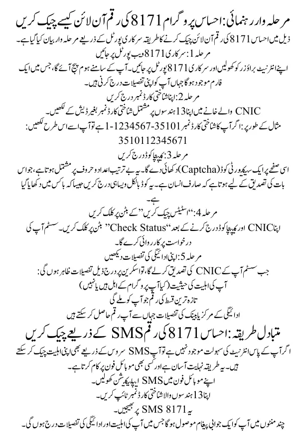 Check Ehsaas 8171 Payment Through SMS