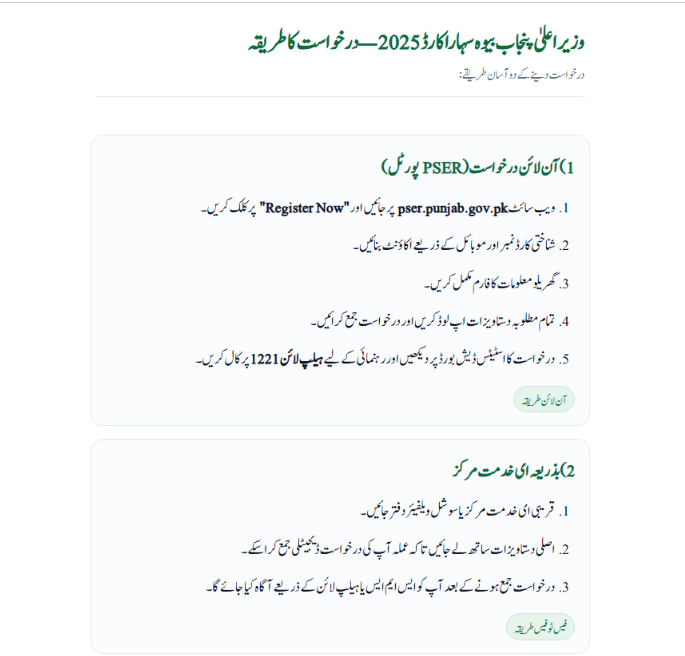 How to apply for CM Punjab Bewa Sahara Card 2025?