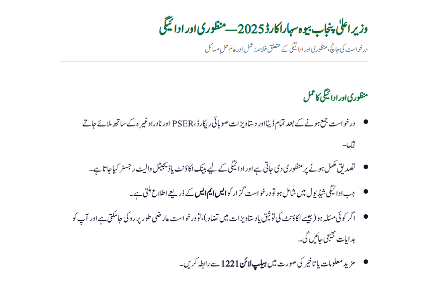 How Approval and Payment Work in Punjab Bewa Sahara Card 2025