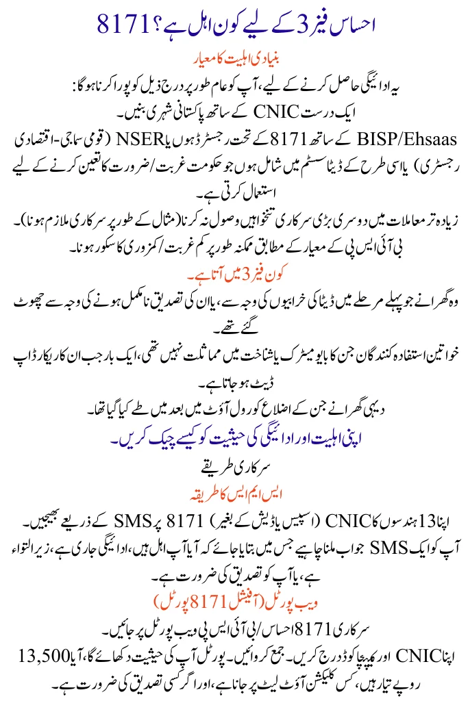 What is Phase 3 of the 8171 Ehsaas / BISP Payment