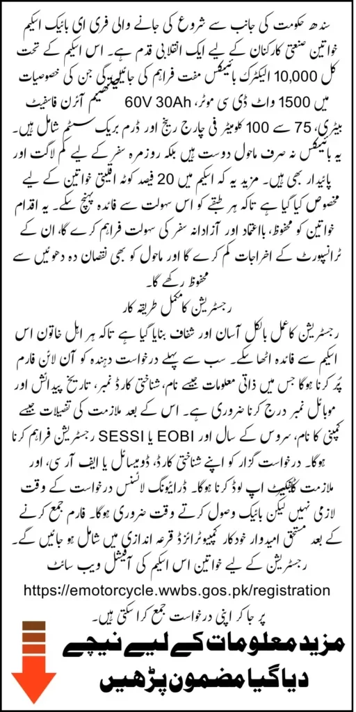 Sindh Free E-Bike Scheme 2025