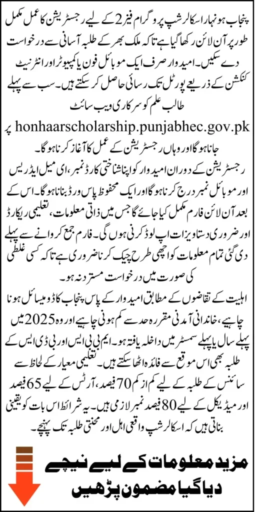 Punjab Honhaar Scholarship Program Phase 2